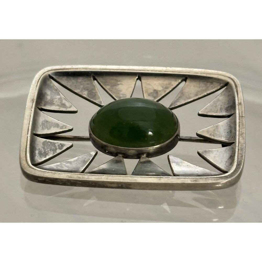 Hans Hansen Ha. H Sterling Jade Cutout Modernist BROOCH Denmark Rare Early 40’s - Picture 3 of 5